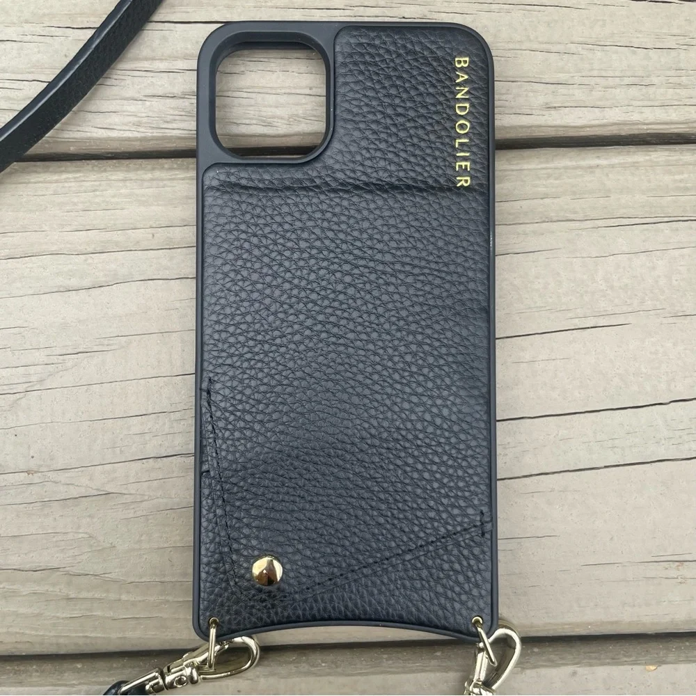 Bandolier Emma Pebble Leather Case Crossbody in Black for iPhone 13 Pro Max